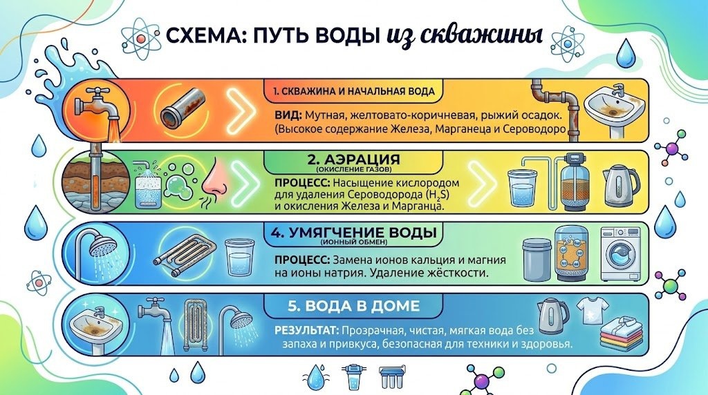 схема очистки воды из скважины в загородном доме