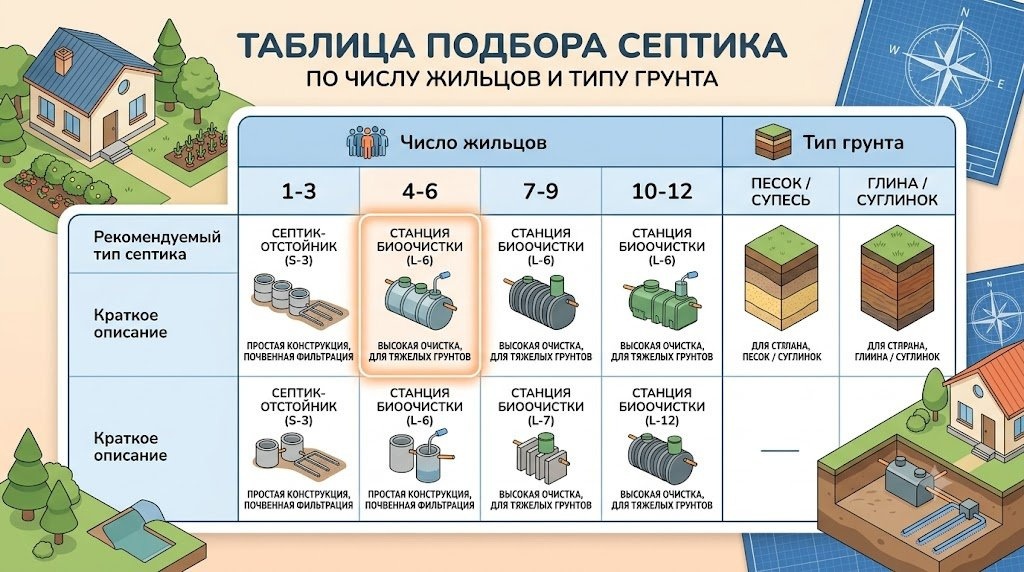 Какой септик выбрать по числу жильцов и типу грунта