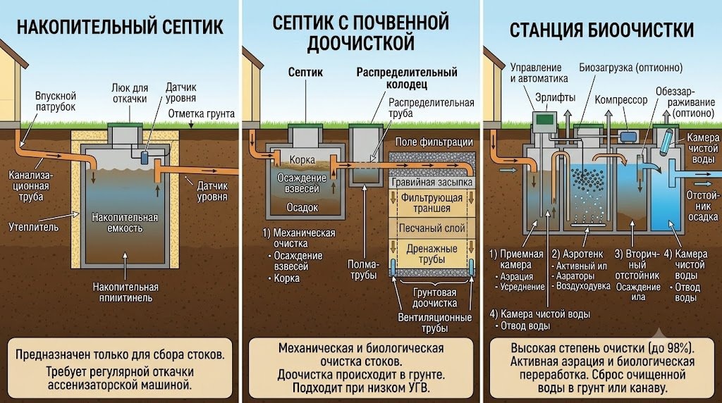 Как выбрать септик для дачи: сравнение видов септиков в разрезе